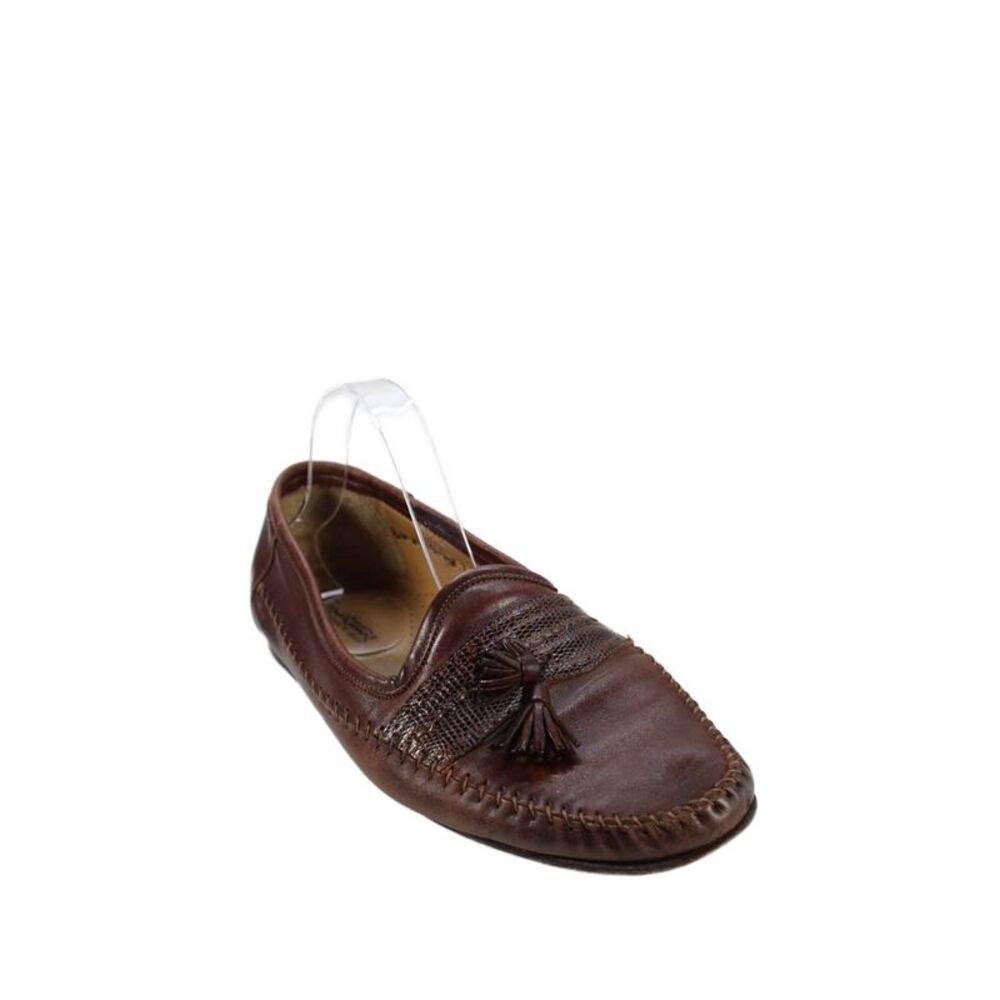 Santoni Mens Leather Tassel Slide On Casual Loafers Brown Size 10 D